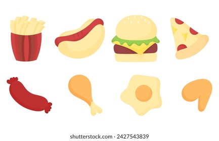 fast food hand drawn illustration on white background