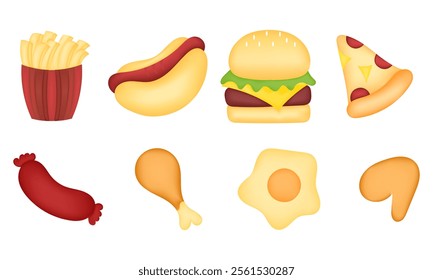 fast food hand drawn illustration on white background