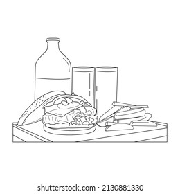 Fast Food hand drawn Line Art Vector
