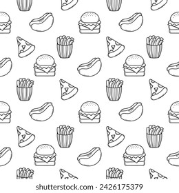 fast food hand drawn seamless pattern on white background