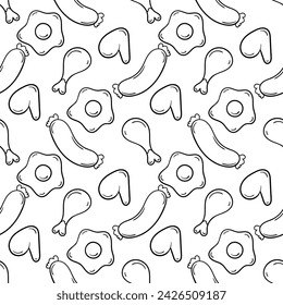 fast food hand drawn seamless pattern on white background