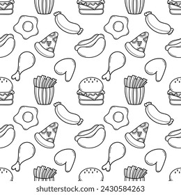 fast food hand drawn seamless pattern on white background