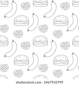 fast food hand drawn seamless pattern on white background