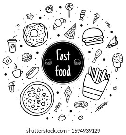 Fast food hand drawn set