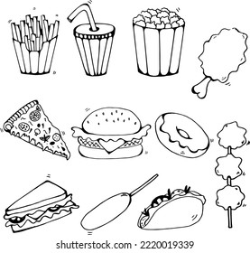 Fast Food Hand Drawn Vector İllustration Objects Set
