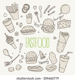 Fast food hand drawn vector set