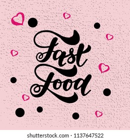 Fast food hand lettering and doodles elements background. Vector illustration
