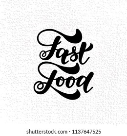 Fast food hand lettering and doodles elements background. Vector illustration