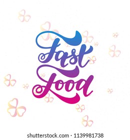 Fast food hand lettering and doodles elements background. Vector illustration