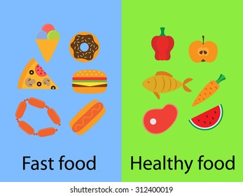 fast food and healthy food, vector infographic