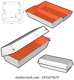 Fast Food Hot Dog Box and Die-cut Pattern. The .eps file is full scale and fully functional. Prepared for real cardboard production.