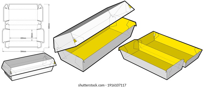 Fast Food Hot Dog Box and Die-cut Pattern. The .eps file is full scale and fully functional. Prepared for real cardboard production.