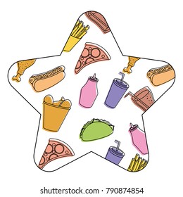 fast food hot dog chicken pizza soda seamless pattern