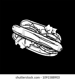 fast food hot dog drawing object black white 