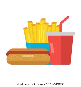 fast food hot dog french fries and soda vector illustration