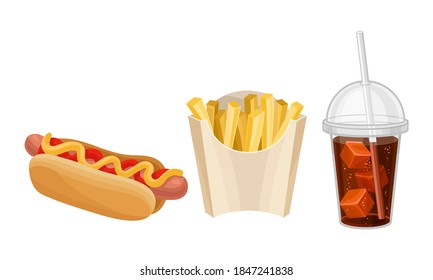 Fast Food with Hot Dog and French Fries Vector Set