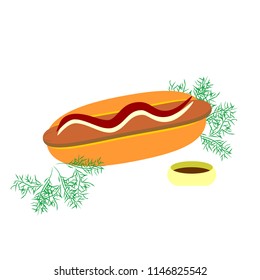 fast food hot dog greens sauce abstraction on white background vector