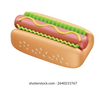 Fast food hot dog icon 3d rendering illustration	