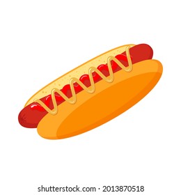 Fast food hot dog sandwich isolated on white background. Vector stock illustration. 