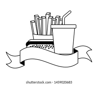 fast food hot dog soda french fries vector illustration