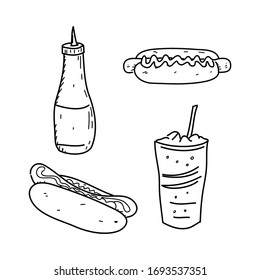 Fast Food Hot Dog Soda - Ink Vector Sketch Icon
