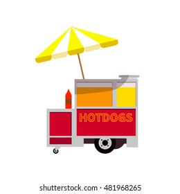 Fast food hot dog track and street hot dog cart.