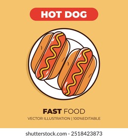 Fast food hot dog vector illustration