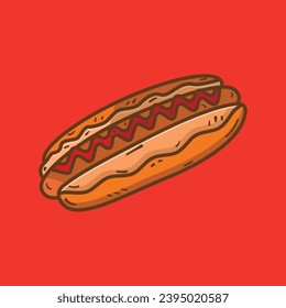 Fast food hotdog colorful illustration.