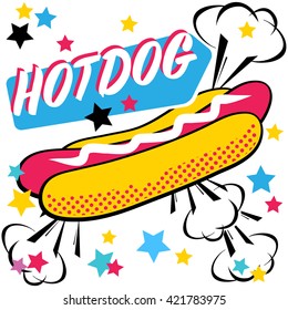 Fast food Hotdog. Pop art style. Vector illustration.