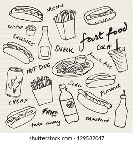 Fast food hotdog vector set