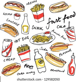 Fast food hotdog vector set