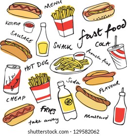 Fast food hotdog vector set