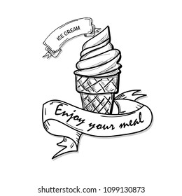 fast food ice cream dessert drawing object black white 
