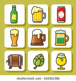 Fast food icon and beverages for menu. Vector Isolated flat colorful illustration.