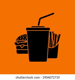 Fast Food Icon. Black on Orange Background. Vector Illustration.