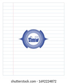fast food icon blue ink pen emblem. Vector Illustration. Detailed.