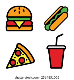 Fast Food Icon Bundle Vector Design.