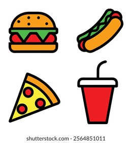 Fast Food Icon Bundle Vector Design.