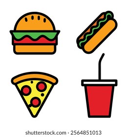 Fast Food Icon Bundle Vector Design.