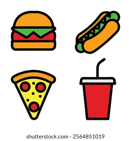 Fast Food Icon Bundle Vector Design.