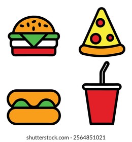 Fast Food Icon Bundle Vector Design.