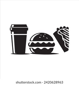 Fast food icon. Burger and soft drink. Restaurant icon