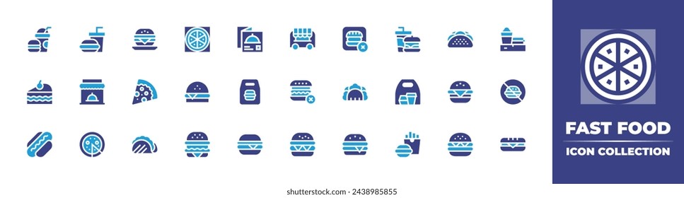 Fast food icon collection. Duotone color. Vector and transparent illustration. Containing fast food, menu, tacos, burger, package, cake, hamburger, hot dog, burguer, food.