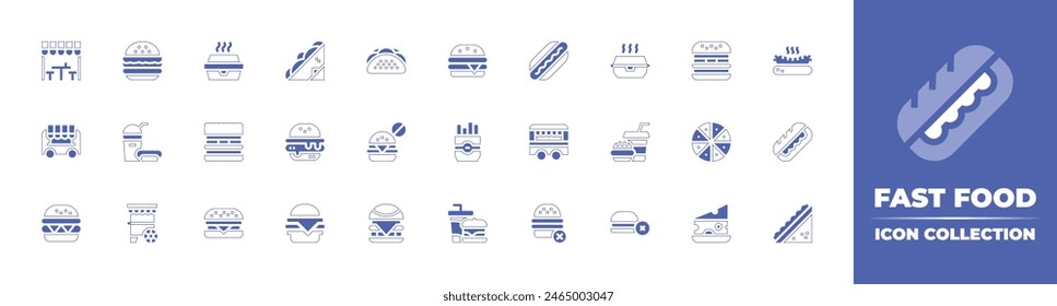 Fast food icon collection. Duotone style line stroke and bold. Vector illustration. Containing fast food, no fast food, truck, court, burger, hamburger, fries, pizza, burguer, sandwich.