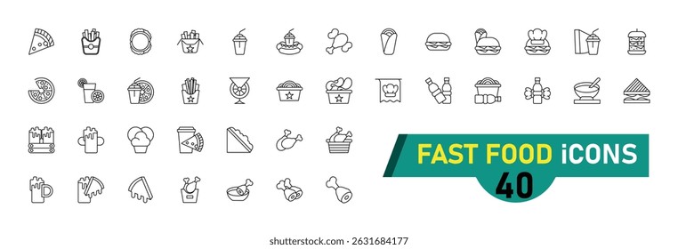 Fast Food icon collection, with editable stroke. Fast Food thin line icon set. Vector illustration.
