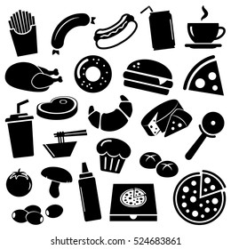 Fast food icon collection isolated on white background. Vector art.