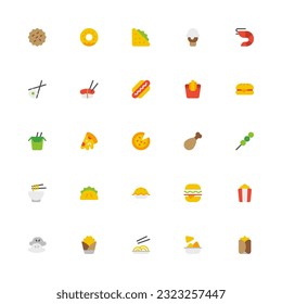 Fast Food Icon Collection. Pixel Perfect Fast Food Flat Style 2D Icon