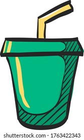 Fast food icon in color drawing. Junk food soft drink cola high sugar