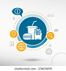 Fast food icon and creative design elements. Flat design concept                     