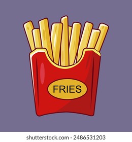 fast food icon delicious American fries in red box,Vector illustration isolated purple background